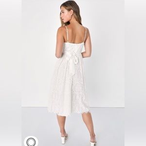 NWT white midi dress from lulus- dreamy essence lace midi with tie back